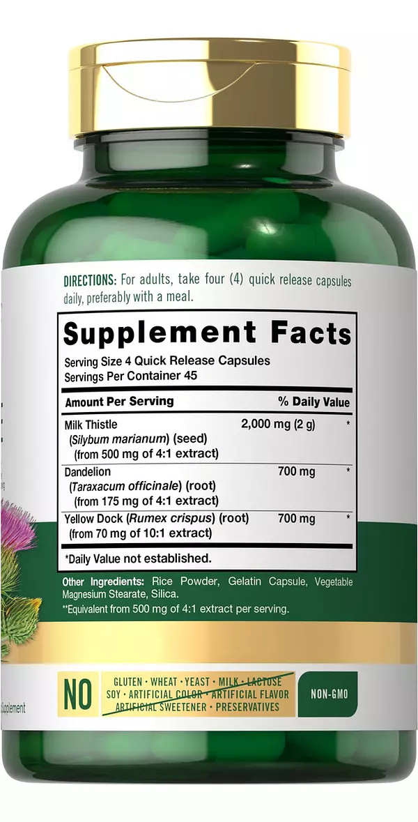 Salud y Equipamiento Médico - Cardo Mariano 2000mg 180 Cap Carlyle 2