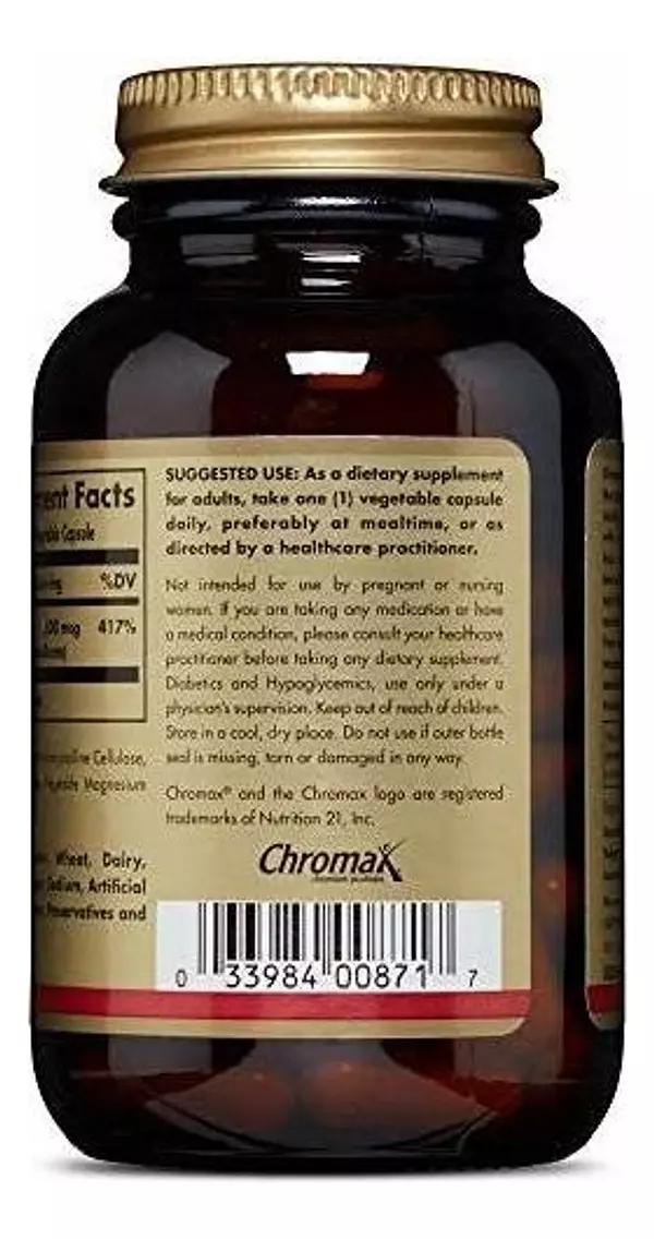 Salud y Equipamiento Médico - Solgar - Picolinato De Cromo 500 Mcg, 60 Capsulas Vegetales 3