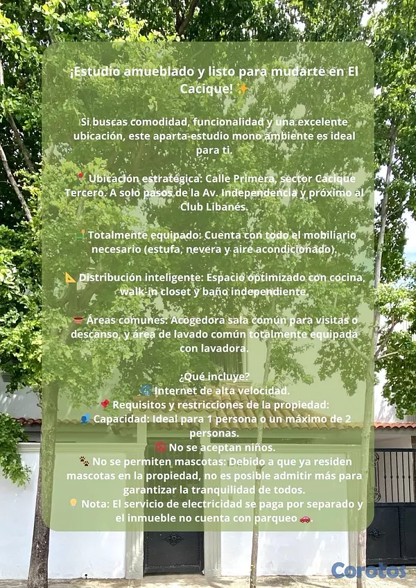 habitaciones y viviendas compartidas - APARTAESTUDIO AMUEBLADO EN EL CACIQUE 13