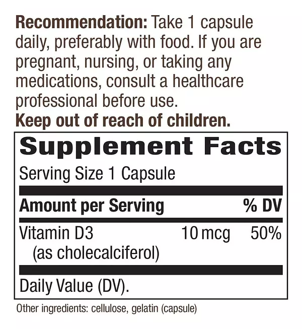 Salud y Equipamiento Médico - Vitamina D3 10mcg Nature S Way - U - Unidad A $1472 2