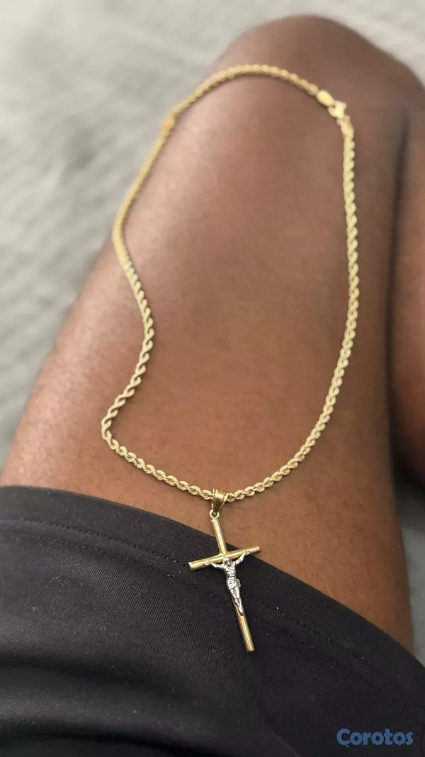 joyas, relojes y accesorios - Collar de Oro 14k Tejido Soga con Dije de Cruz 6