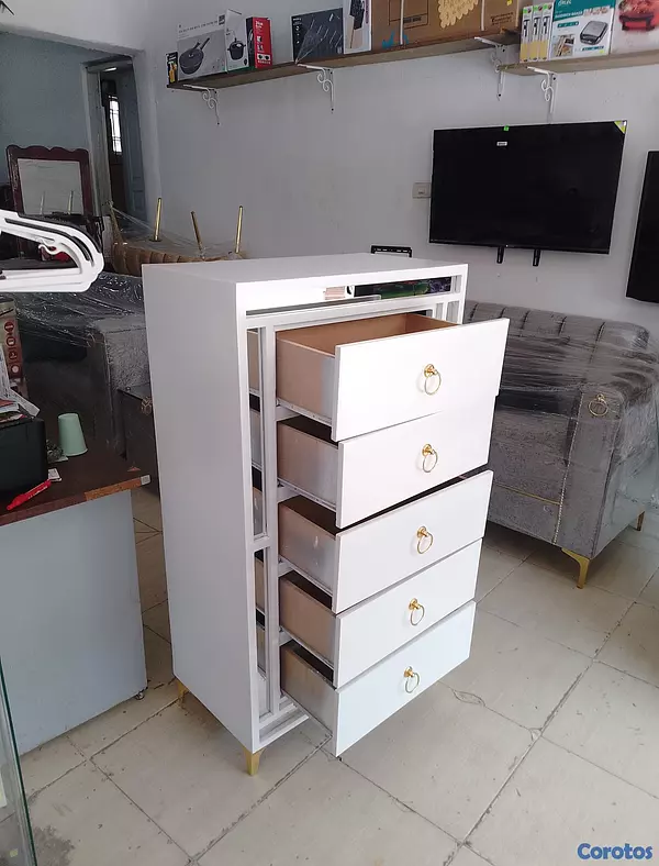 muebles y colchones - Biuro de 5 Gavetas en Madera 
Disponible en Color Blanco  10