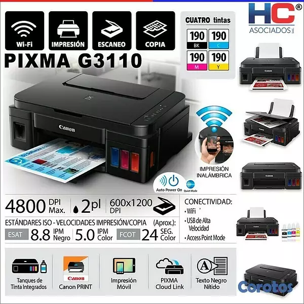 impresoras y scanners - MULTIFUNCIONAl CANON G3110 ,BOTELLA DE TINTA DE FABRICA,Wi-Fi,printer,copia,scan 3