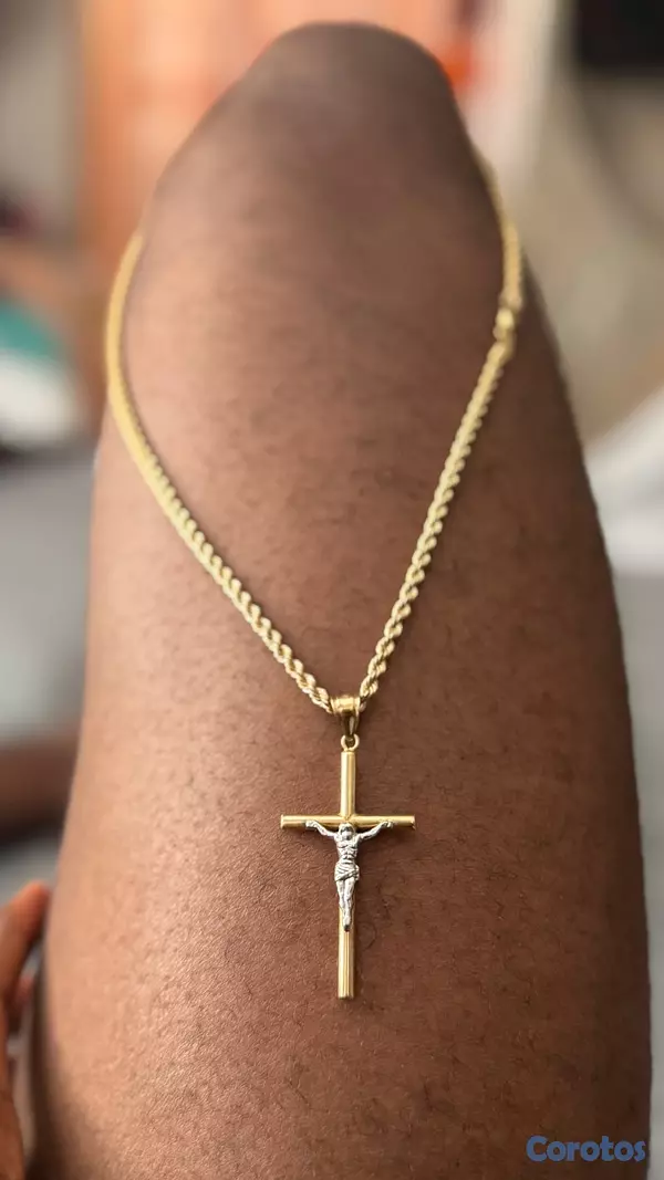 joyas, relojes y accesorios - Collar de Oro 14k Tejido Soga con Dije de Cruz 4