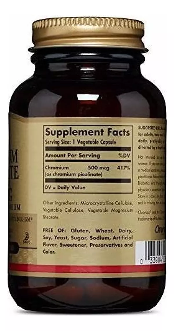 Salud y Equipamiento Médico - Solgar - Picolinato De Cromo 500 Mcg, 60 Capsulas Vegetales 2