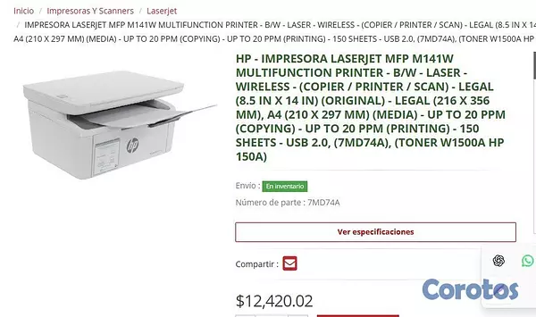 impresoras y scanners - Impresora Multifuncional HP LaserJet Monocromatica 9