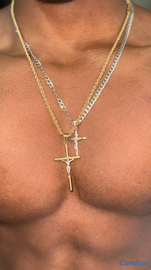 joyas, relojes y accesorios - Collar de Oro 14k Tejido Soga con Dije de Cruz 7