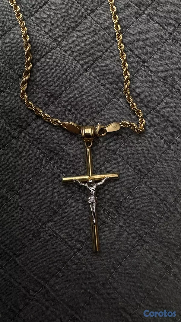 joyas, relojes y accesorios - Collar de Oro 14k Tejido Soga con Dije de Cruz 8
