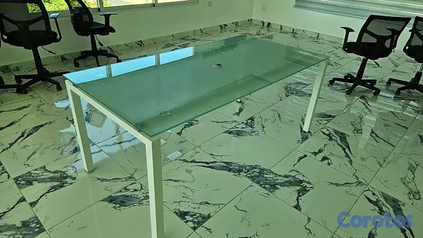 muebles y colchones - Mesa moderna de vidrio templado con base metálica  4