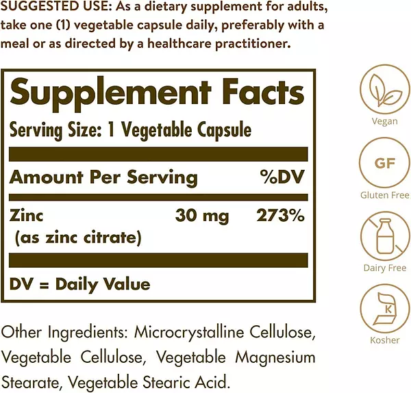 Salud y Equipamiento Médico - Zinc 100 Cap 30 Mg Solgar - Unidad - Unidad A $1399 2