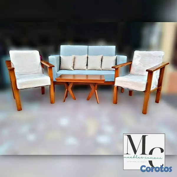 muebles y colchones - Juego de Muebles y sillas angelica madera de caoba comteporaneo tapizado  1