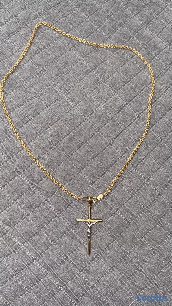 joyas, relojes y accesorios - Collar de Oro 14k Tejido Soga con Dije de Cruz 9