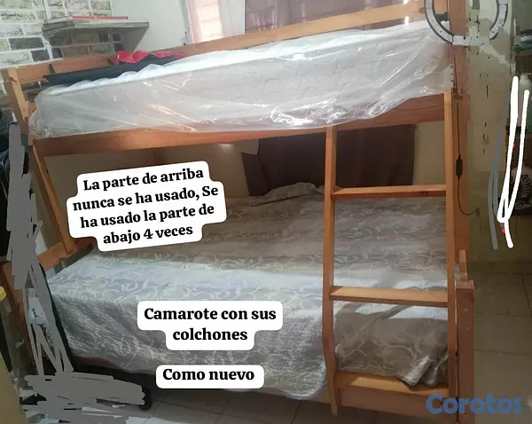 muebles y colchones - Camarote en madera  con sus colchones ortopédicos  3