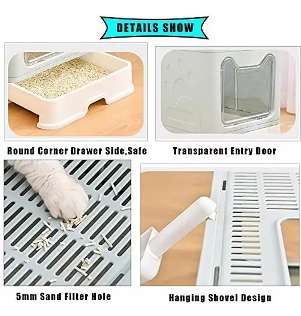 Salud y Equipamiento Médico - Caja De Arena Plegable Grande Para Gatos Con Cajon 2