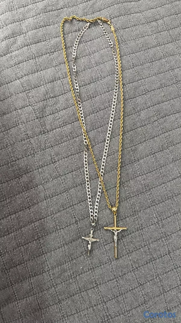 joyas, relojes y accesorios - Collar de Oro 14k Tejido Soga con Dije de Cruz 10