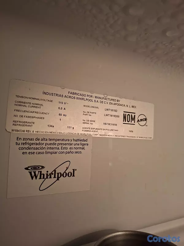 cocina - NEVERA WHIRLPOOL 16 PIES CUBICOS  2