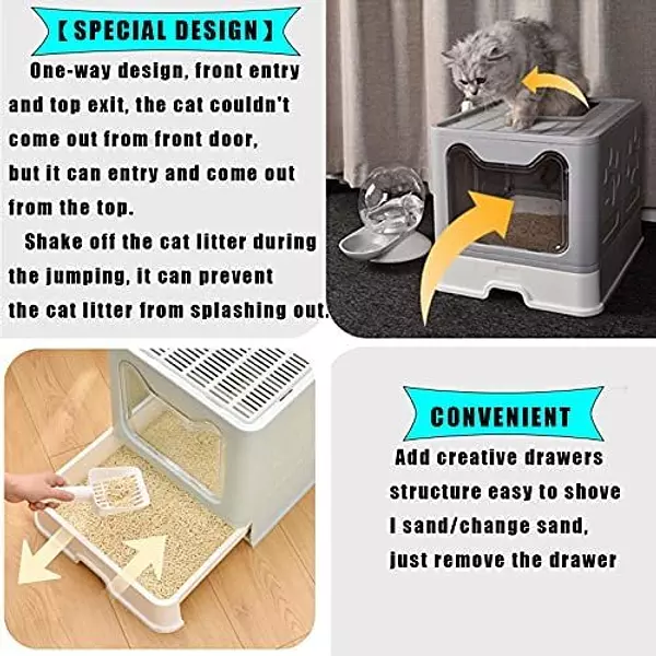 Salud y Equipamiento Médico - Caja De Arena Plegable Grande Para Gatos Con Cajon 3