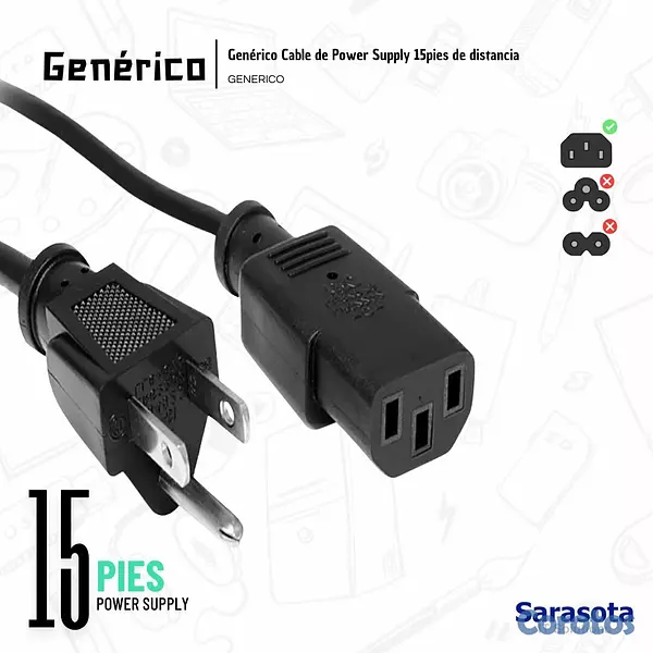 accesorios para electronica - Genérico Cable de Poder 15 pies 3