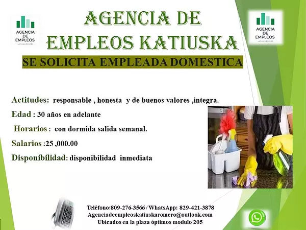 empleos disponibles - se solicita una empleada domestica Con salida semanal 2