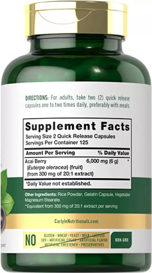 Salud y Equipamiento Médico - Extracto De Bayas De Acai 6000 Mg 250cap Carlyle 2