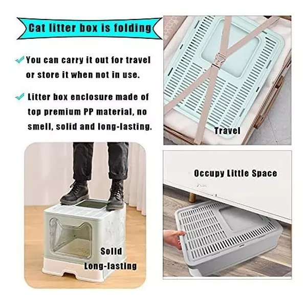 Salud y Equipamiento Médico - Caja De Arena Plegable Grande Para Gatos Con Cajon 4