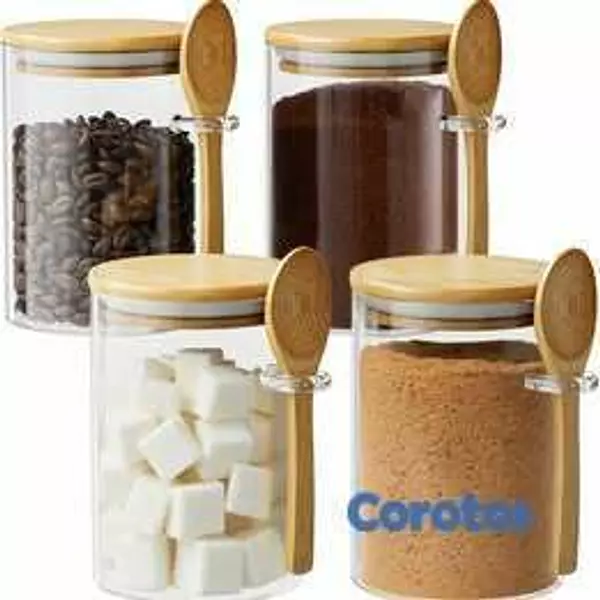 cocina - Set 4 Tarros de Vidrio 15oz con Tapa y Cuchara Bam 1