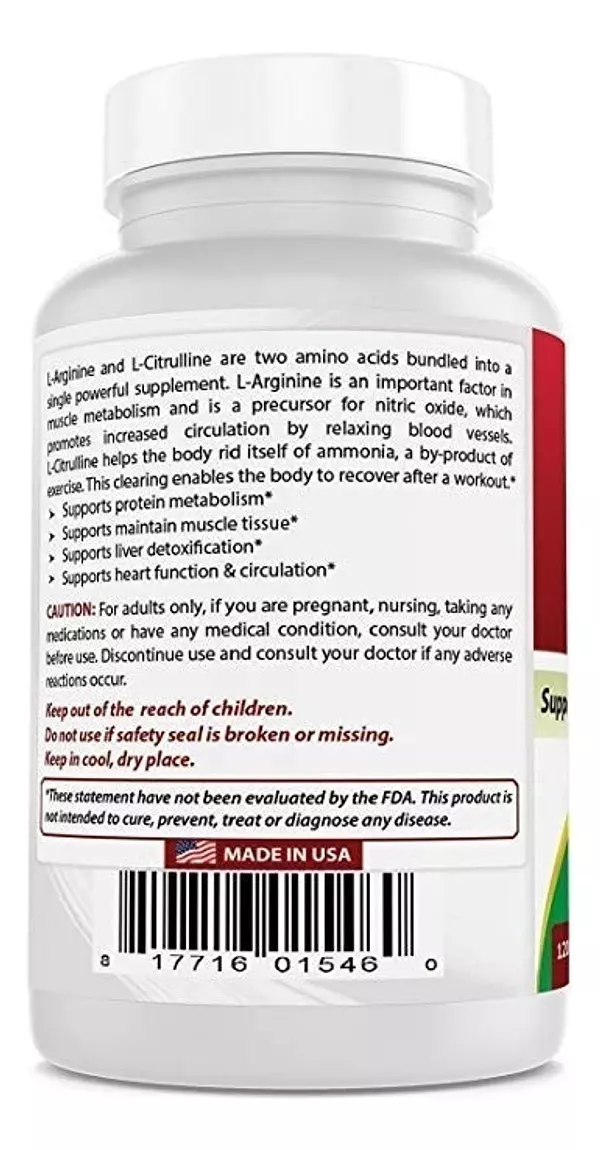Salud y Equipamiento Médico - Best Naturals Complejo L Arginina L Citrulina 1000g 120 Tabs 5