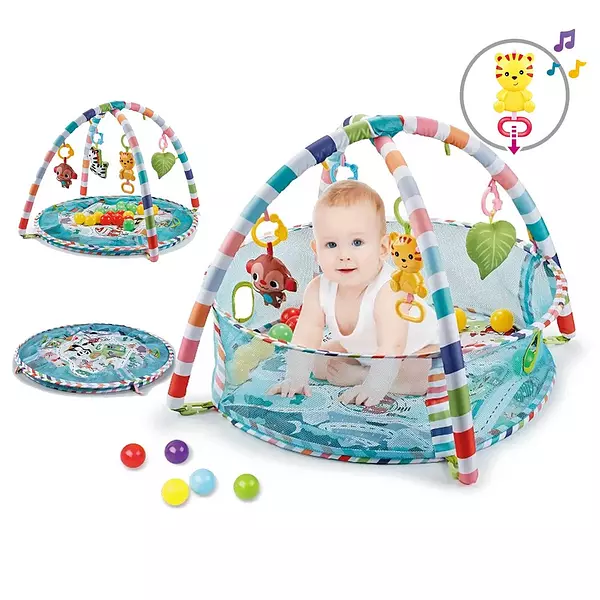 coches y sillas - Gimnasio de bebe 3 en 1 musical con 18 pelotas. Azul y rosado 5