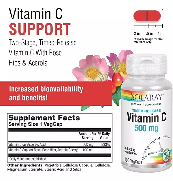 Salud y Equipamiento Médico - 100 Caps De Vitamina C Solaray 2