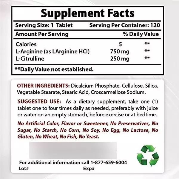 Salud y Equipamiento Médico - Best Naturals Complejo L Arginina L Citrulina 1000g 120 Tabs 7