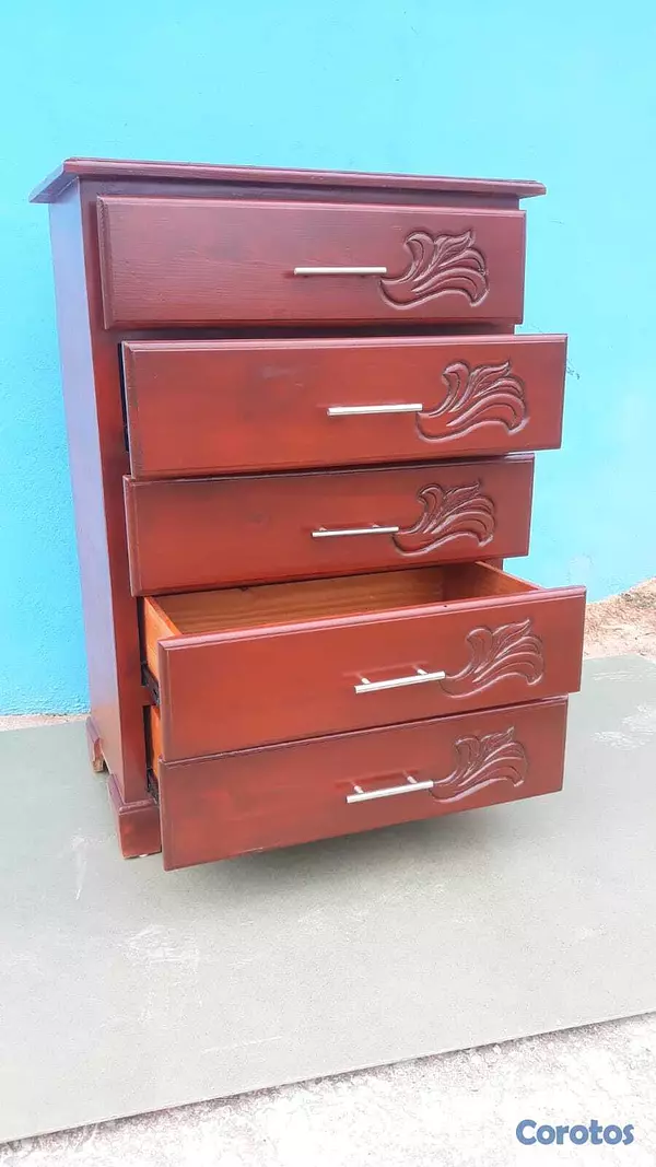 muebles y colchones - Biuro de cinco gavetas en madera color caoba 🟤  4