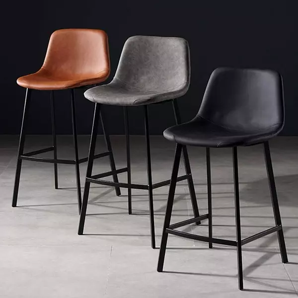 muebles y colchones - Taburete tapizado de cuero PU , patas de hierro negro. silla alta desayunador 4