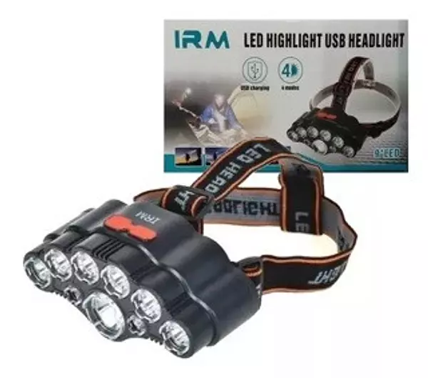 accesorios para electronica - Lampara foco de cabeza con 9 luz led linterna frontal recargable  1