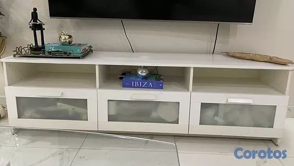 muebles y colchones - Mueble de televisión moderno, color blanco con compartimentos  3