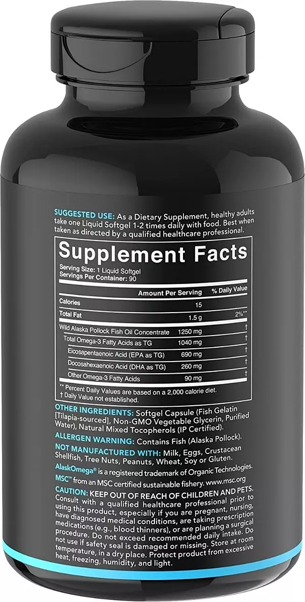 Salud y Equipamiento Médico - Omega-3 Aceite De Pescado Salvaje De Alaska 1250 Mg 90 Cap 2