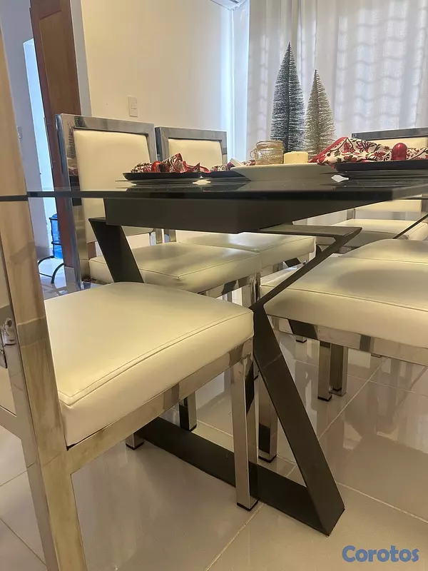 muebles y colchones - COMEDOR ELEGANTE DE 6 sillas en acero inoxidable y 2