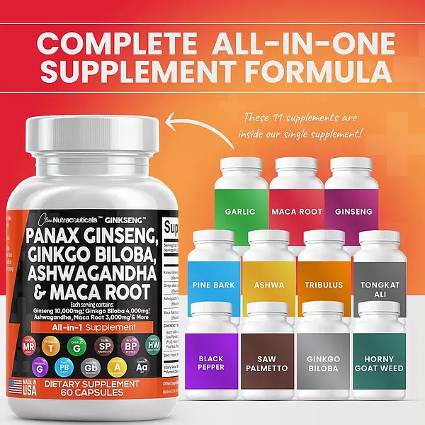 Salud y Equipamiento Médico - Panax Ginseng 10000mg Ginkgo Biloba 4000mg Ashwagandha Maca 2