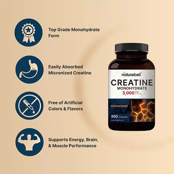 Salud y Equipamiento Médico - Creatina Monohidrato 2500mg Capsulas, 300 Count 3