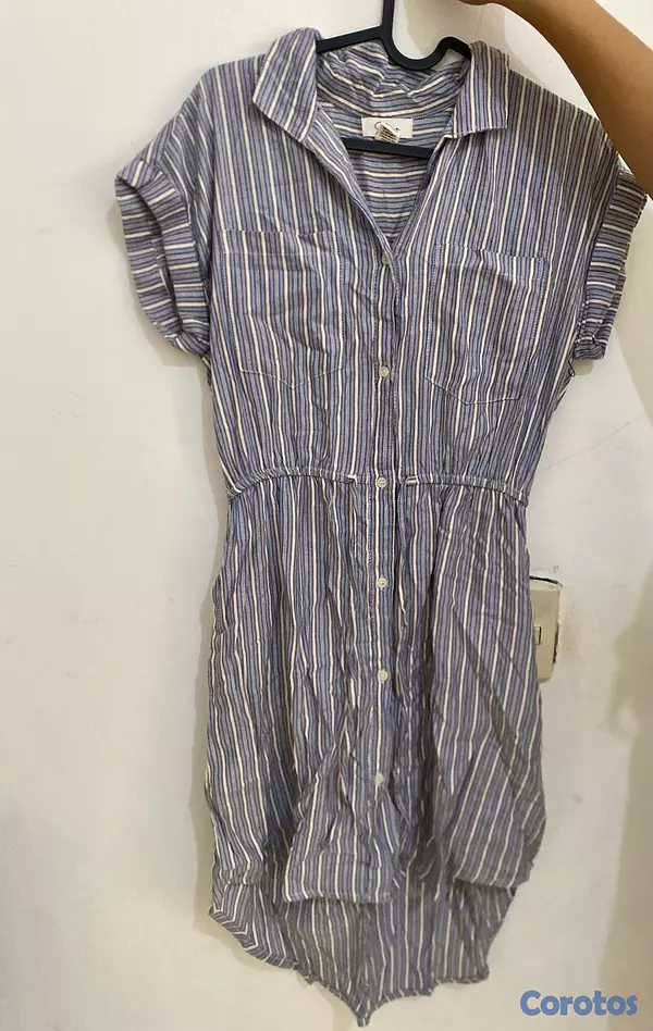 ropa para mujer - Vestido corto azul de rayas casual juvenil 2