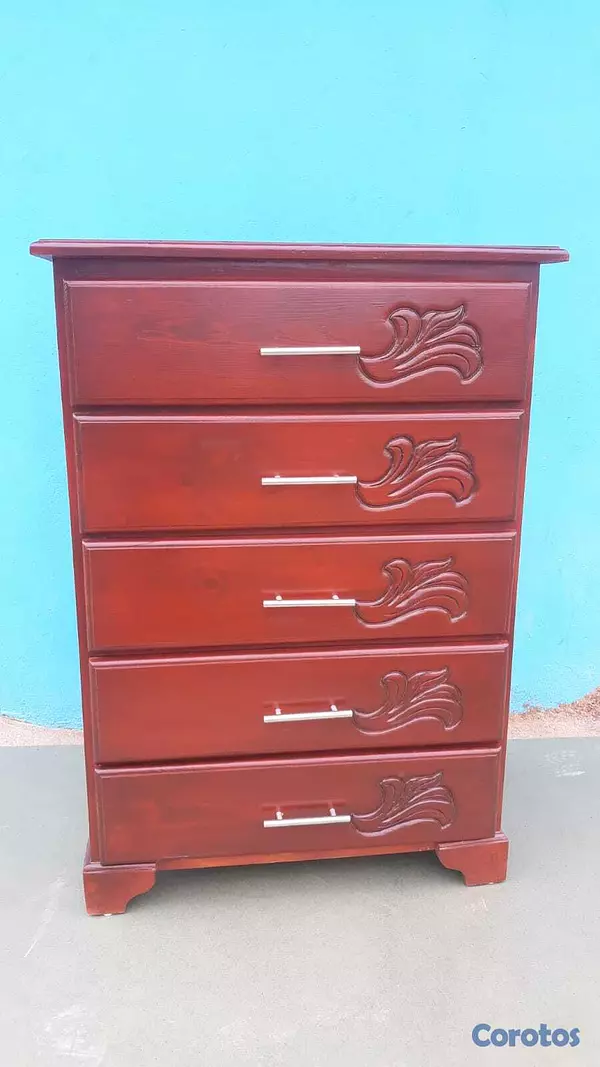 muebles y colchones - Biuro de cinco gavetas en madera color caoba 🟤  3