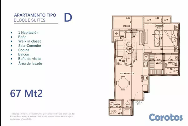 apartamentos - Apartamento en Venta de 1 Habitación en el Millón 

Código: PD628 8