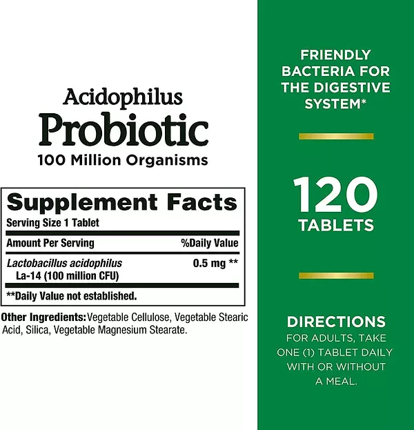 Salud y Equipamiento Médico - Probiotico Acidophilus Salud Digestiva 120 Tab Nature's Boun 2
