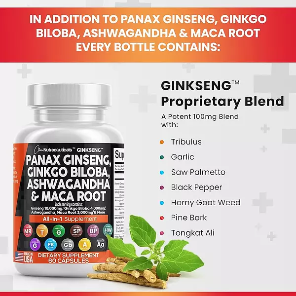 Salud y Equipamiento Médico - Panax Ginseng 10000mg Ginkgo Biloba 4000mg Ashwagandha Maca 3