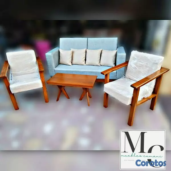 muebles y colchones - Juego de Muebles y sillas angelica madera de caoba comteporaneo tapizado  2