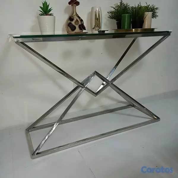 decoración y accesorios - Vendo mesa de centro y repisa plateadas 2