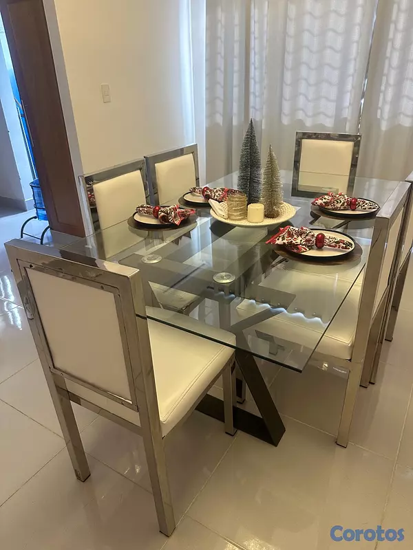 muebles y colchones - COMEDOR ELEGANTE DE 6 sillas en acero inoxidable y 3
