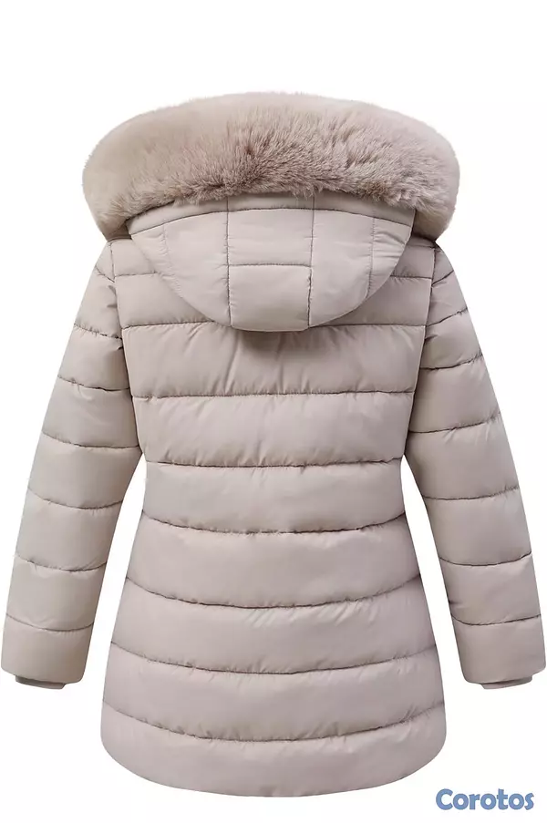 ropa y zapatos - Abrigo largo para niña con capucha – caqui claro 2