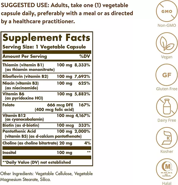Salud y Equipamiento Médico - Complejo B 100mg 100 capsulas Solgar 2