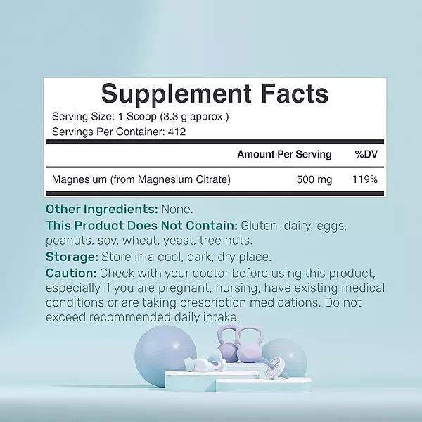 Salud y Equipamiento Médico - Citrato De Magnesio En Polvo 500 Mg, 3 Libras Sin Sabor 2