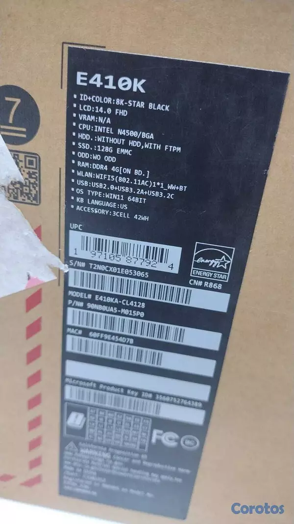 computadoras y laptops - *Laptop, Asus E410KA /  11th Gen / Intel N4500 / 4 4